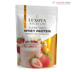   Luxoya Super Tasty Whey Protein Prémium Fehérje Italpor Eper fehércsokoládé ízű 450g Tasak