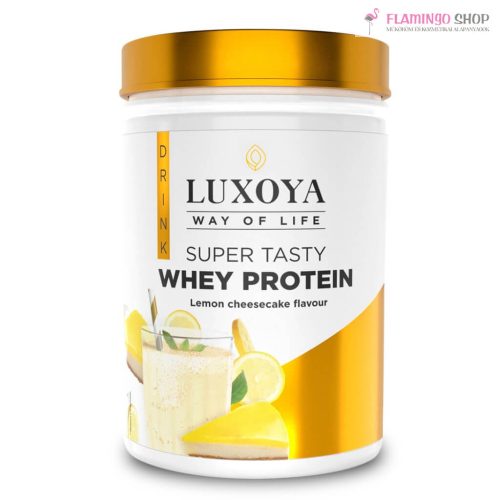 Luxoya Super Tasty Whey Protein Prémium Fehérje Italpor Citromos Sajttorta ízű 450g Doboz